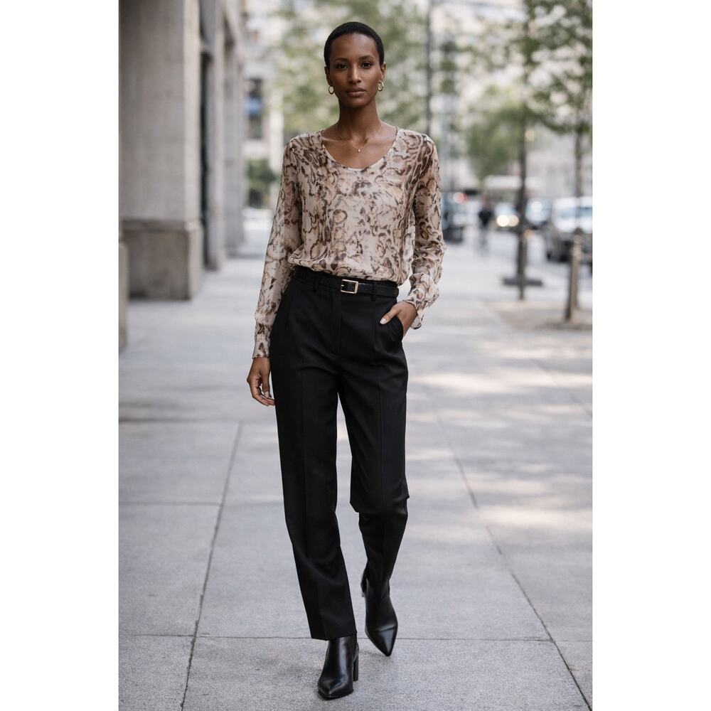 L’AGENCE 100% Silk Chiffon Animal Print Blouse Sheer Women’s Top Size 4 Multi